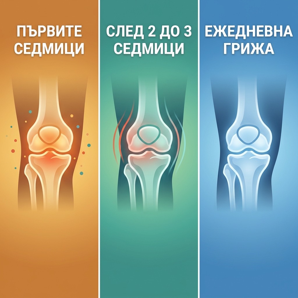 Три етапа на коляното: първите седмици, след 2–3 седмици, ежедневна грижа