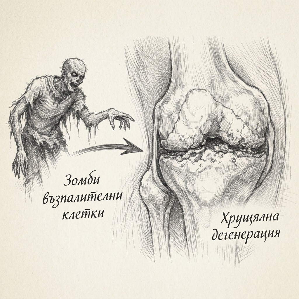 Илюстрация на зомби възпалителни клетки, водещи до хрущялна дегенерация